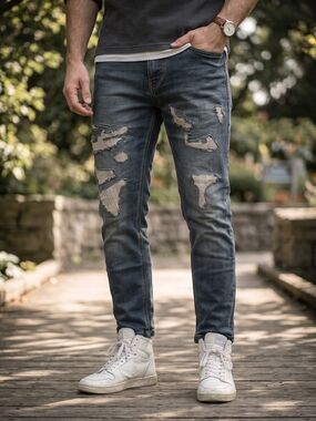 Tommy Hilfiger Denim Distressed Patchwork Jeans Y2K Grunge Streetwear Skater